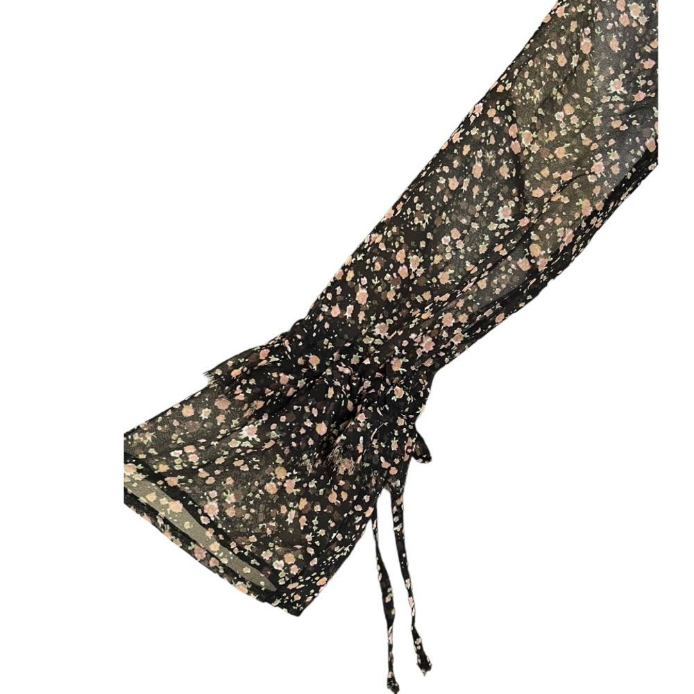 All Saints $198 Diedre Floral Ruffle Tie Semi Sheer Long Tunic Top Size Small - Picture 4 of 10